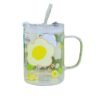 PIREX Glass Cups with Lid and Straw Cute Coffee Mug Drinkware - 500ml